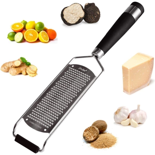 Kjøkkenostjern & Sitronzester - Skarpt 18/8 Rustfritt Stål Blad - Ergonomisk TPR Håndtak - Enkelt å Riv eller Zest Sitron, Appelsin, Sitrus, Ch