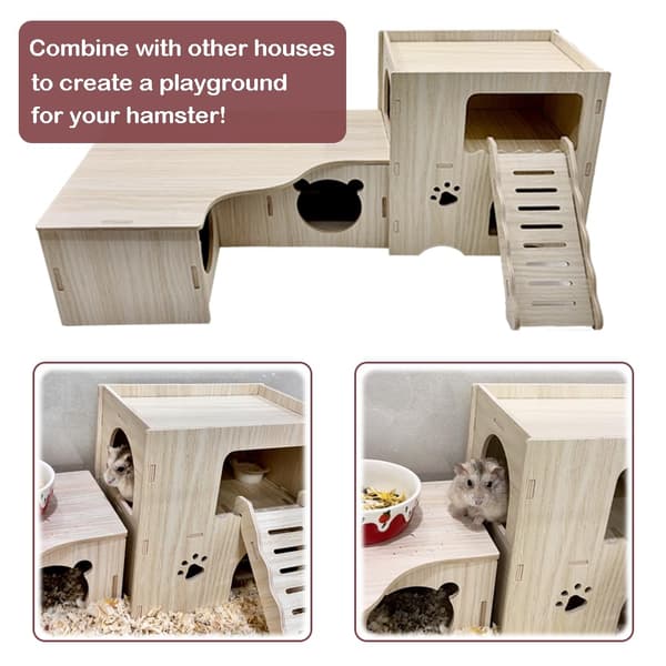Hamsterhus, trehus for dverghamster syrisk hamster rotte gerbil, 2 etasjer med stige
