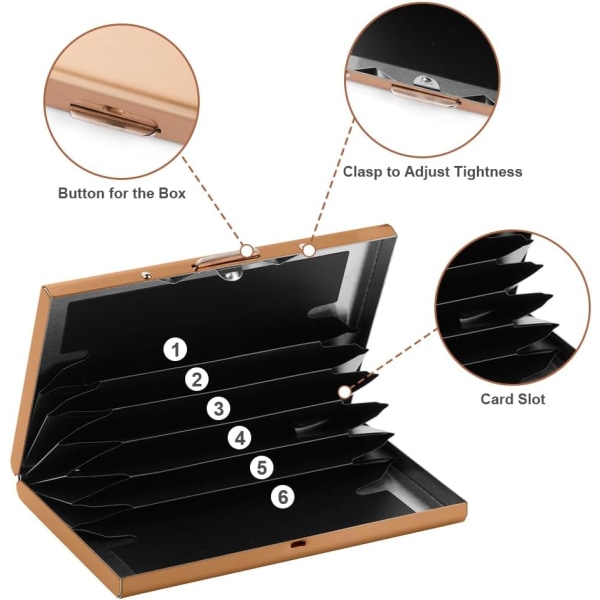 Metal visitkort- og kreditkortholder med RFID-blokeringsteknologi, cool slankt metal visitkortholder - 6 slots til dine kreditkort Rose gold 1PCS