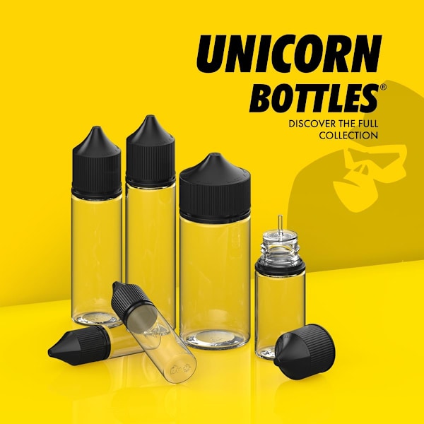 V3 10ml PET Plast Unicorn Flasker for Væske - Tomme Dråpeflasker - 20x 10ml (Klar Flaske med Klar Lokk) Clear Bottle With Clear Cap