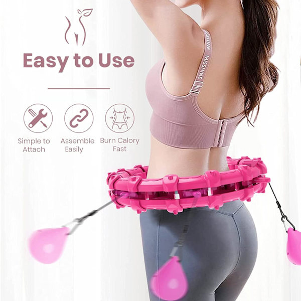 mart Hula Hoop -vanteet, painotettu Hula Hoop automaattisella pyörimisellä liukukytkimellä, irrotettavat solmut, koon säädettävä älykäs Hoola Hoop 360 automaattisella pyörimisellä Pink 27 Knots