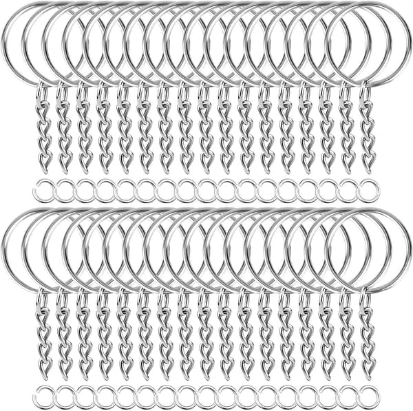 50 Pcs Keychains with Chain and 50 Pcs Open Jump Rings, Keychain Making Kit, Bulk for Keychain Making, DIY Crafts