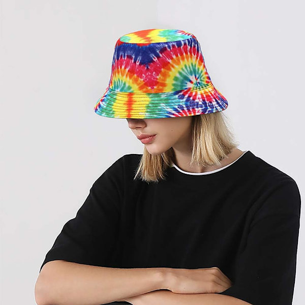 Söpö ämpärihattu rannan kalastajille naisille, kääntyvä kaksisuuntainen käyttö Tie Dye Multicolored
