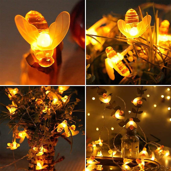 Havebelysning, Honey Bee Fairy String Lights, 7M/24Ft 8 tilstande Vandtæt Udendørs/Indendørs Havebelysning til Blomsterhegn, Plæne, Terrasse, Feston, Sum 1packs 50LED