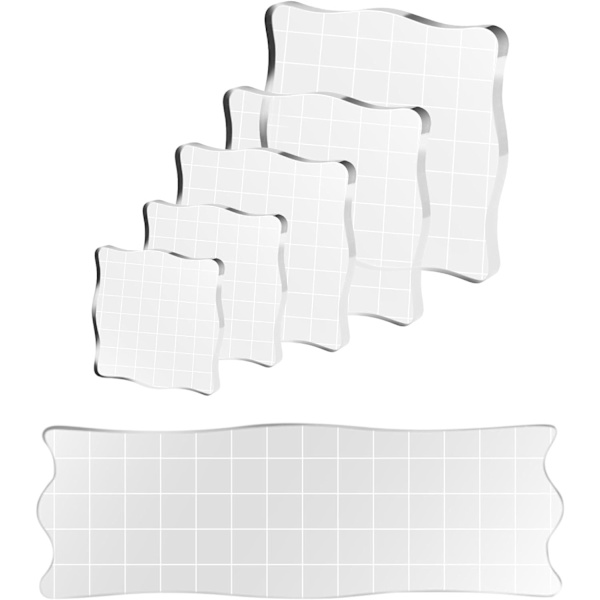 6 stämpelblock med rutnät och grepp, akryl transparenta stämpelblock set väsentliga stämpelverktyg för scrapbooking hantverk korttillverkning, sorterade