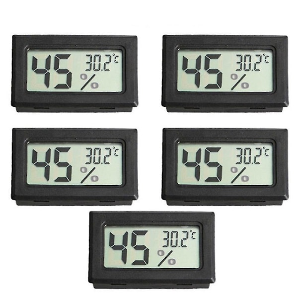 5 stk. Mini Digital LCD Temperatur- og Fugtighedsmåler til Kæledyr Krybdyr Trådløs Termometer Hygrometer