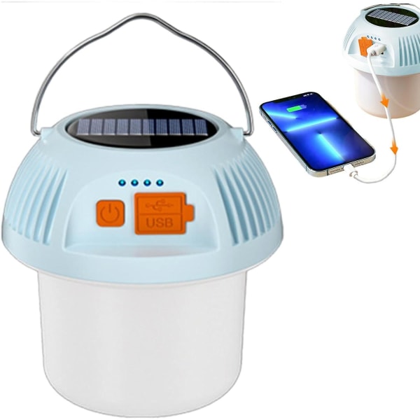 Bärbar solcampinglampa, 3 ljuslägen, IP45 vattentät, ljusstark LED-ficklampa