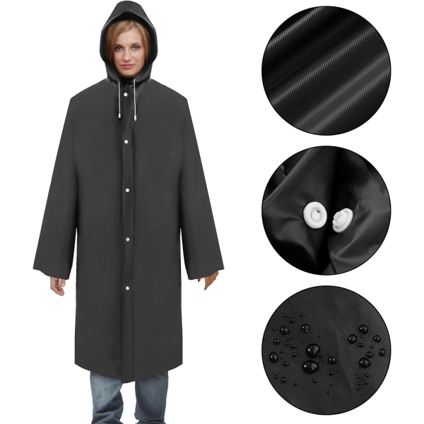 Regnrock Rain Poncho med huva och ärmar Återanvändbar Vattentät Regnkläder för Vuxna Unisex, en storlek