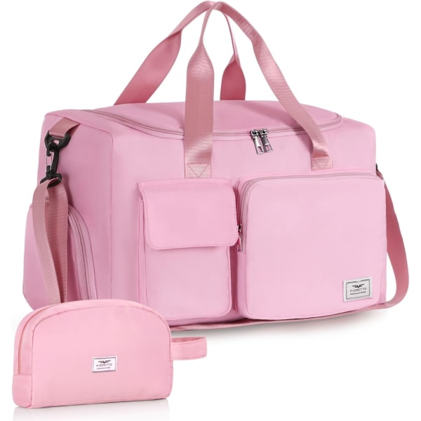 Sports- og træningstaske til kvinder og mænd med skorum, weekendrejsetaske, overnatningstaske til kvinder, sammenklappelig, vandafvisende hospitalstaske Light Pink (With Toiletry Bag)