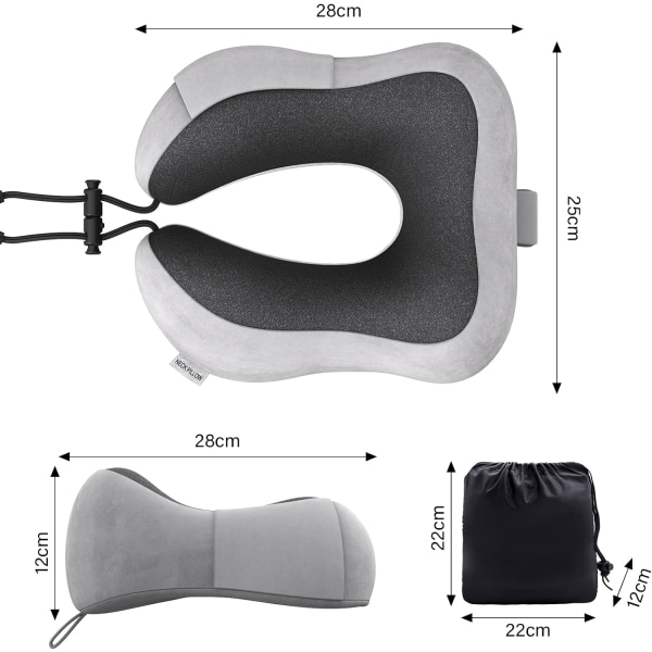 illow Memory Foam Nakkepute Lett hurtigpakke for flytog Bil Nakkestøttepute for reisecamping (lys grå) Light Grey U Design Neck Pillow
