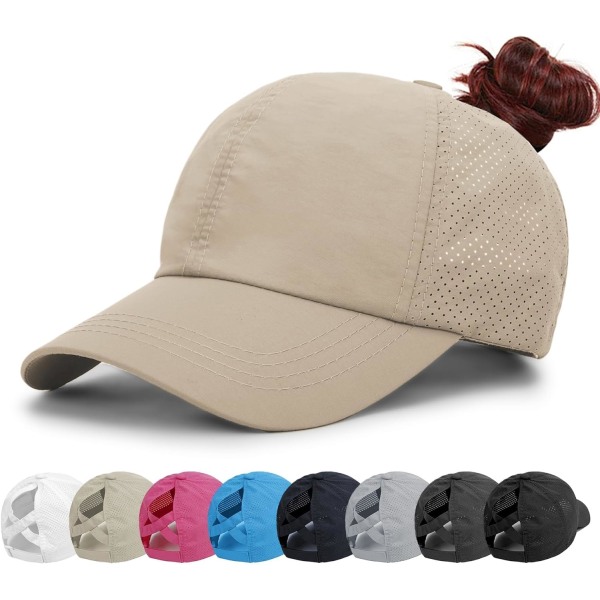 Naisten baseball-lippis - Poninhäntä aurinkolippalakki Nopeasti kuivuva juoksulippis Naisten golflippikset Criss Cross Säädettävä Trucker-lippikset Naisille Tytöille LightKhaki One Size