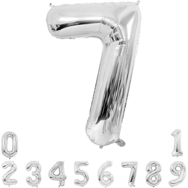 Nummerballonger, 40 tum stora silver nummer 7 folie mylar heliumballonger för födelsedagsfestdekoration Silver #7
