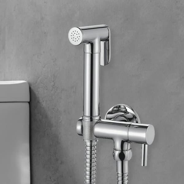 WC-sæt med fleksibelt beslag, bruser, krom, sølv