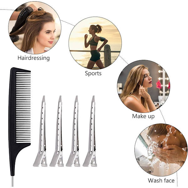24 stk Hårseksjonering Klips med Styling Kam, 3,5 Tommer Andebeak Hårklips Metall Frisør Krøllklips Silver