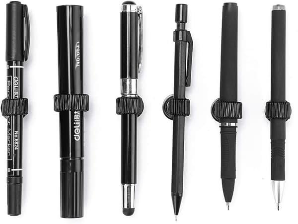 8-pack Magnetic Pen Holders with Adjustable Spring Loop, Removable Stainless Steel Clip, Whiteboard, Black