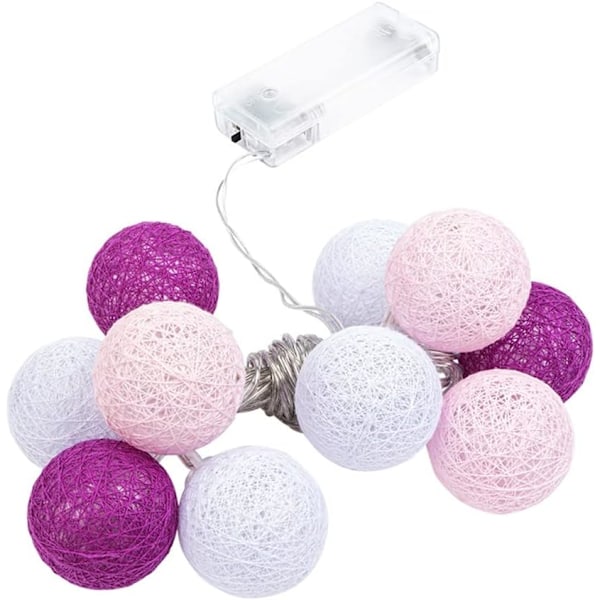 Ideen mit Herz ljusslinga med 10 LED | batteridriven | 10 bomullsbollar i 3 färger | 35 mm per boll | inkl. timer (vit, rosa, blå) Vit, rosa, bär