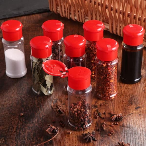 30 Pieces Plastic Spice Jars Spice Dispenser Pepper Shaker Salt Shaker for BBQ Kitchen (Red)