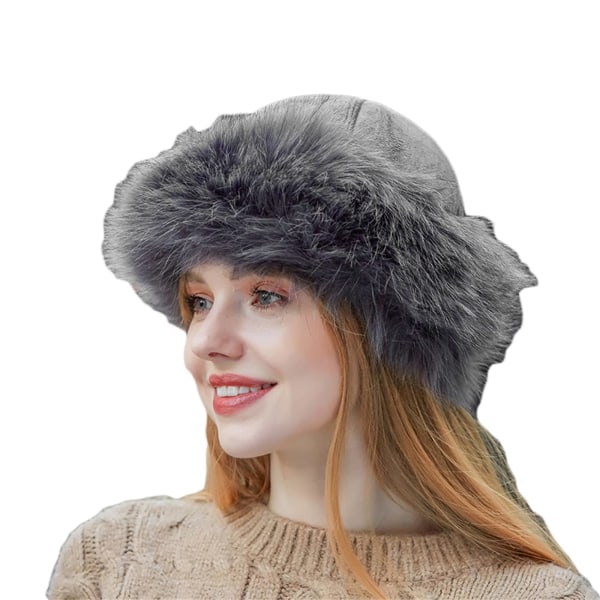 Kvinder hat til vinter Cossak russisk stil hat Flurry Fleece Fisherman Fashion varm kasket (grå)