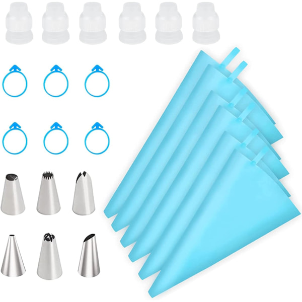Spritspåse och Munstycken Set, Bakverk Dekorationsverktyg Kit för Bakning av Tårta, 6 Återanvändbara Spritsäckar i 3 Storlekar (12u201d+14u201d+16u201d), 6 Di Cakebag15pcs