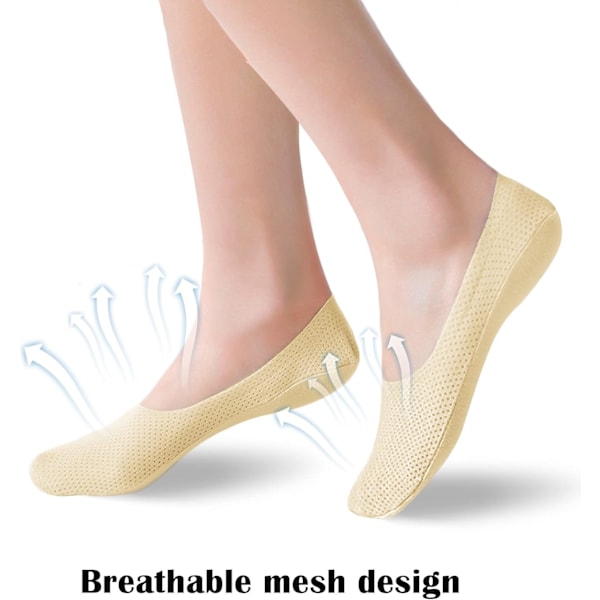 Usynlige Sokker til Kvinder - Åndbare Mesh Anti-Slip Usynlige Sokker Is Silke Lav Snit Liner Ankel Korte Sokker til Damer Træningssko Loafers Sneakers Bådsko Beign