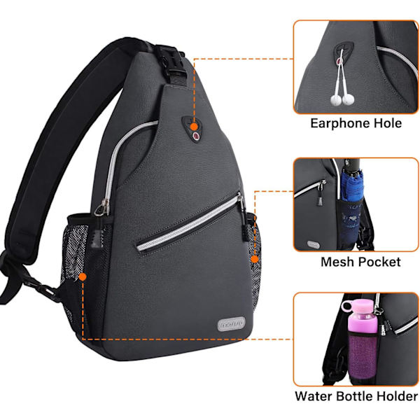 Sling-reppu, monikäyttöinen crossbody-olkalaukku, matkustus- ja vaelluspäiväreppu Space Gray