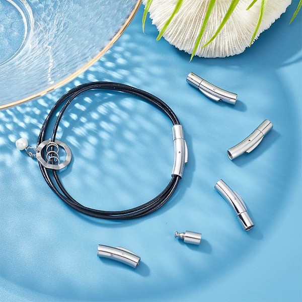 Kolonn bajonettlås 5 set rostfritt stål bajonettlås 4mm hål läder sladdände lås kontakter för armband halsband spänne smycken