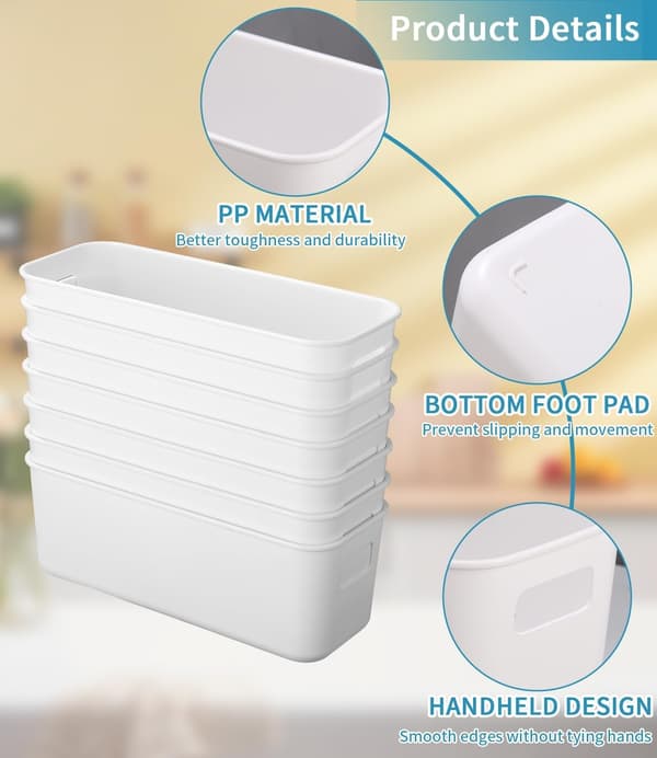 8 Pieces Plastic Storage Bins with Handles, Stackable Kitchen Storage Baskets for Closet, Office