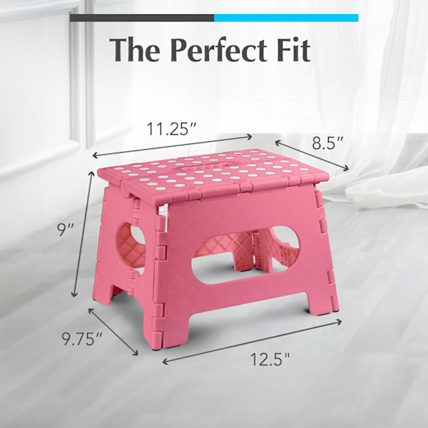 Praktisk sammenleggbar vaskestol - Den lette trinnstolen er robust nok til å støtte voksne og trygg nok for barn. Åpnes enkelt med én flik Pink 9Inch