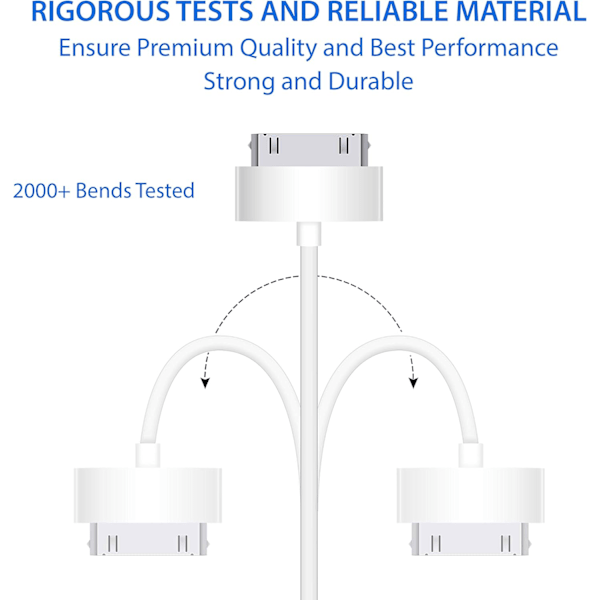 USB-synkroniserings- och laddningsdatakabel för iPhone 4/4s, iPhone 3G/3GS, iPad 1/2/3, iPod, 30-stiftskablar Laddningskabel - 1M Vit