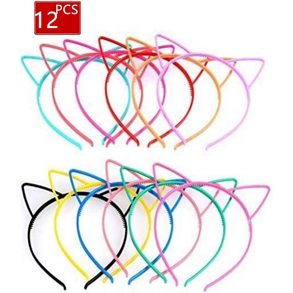 12 stk. Katteøre Hodebånd Plast Hårbøyle Hårbånd Sminke Hodeplagg Fest Hårtilbehør for Kvinner og Jenter colourful 12 Count (Pack of 1)