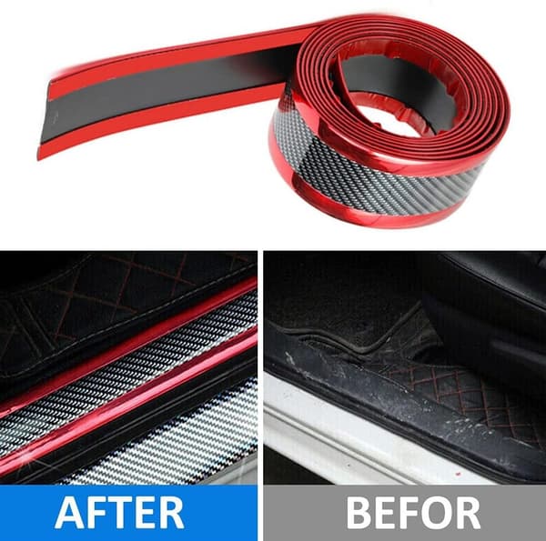 Carbon Fiber Door Sill Protector, Red, Car Bumper Guard, Scratch, Sticker, Trim, Threshold, Anti-Scratch, 1m*5cm