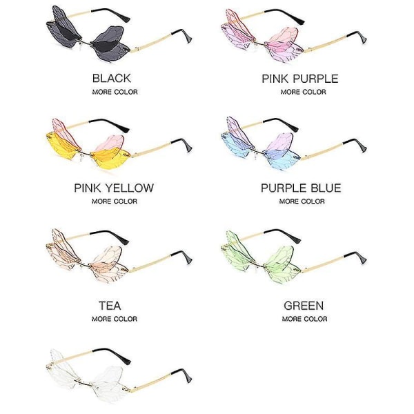 Dame Vingesolbriller med Libelle, Rimless Cut Edge Solbriller, Uregelmæssige Skyggebriller Fashion Solbriller