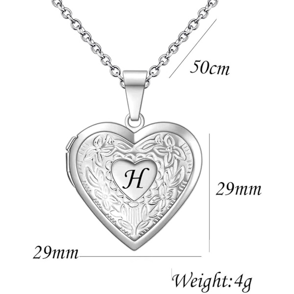 Smycken Brev A-Z Initial Bild Foto Hjärta Medaljong Alfabetet Namn Födelsedag Hänge Halsband för Kvinnor Flickor Rostfritt Stål H