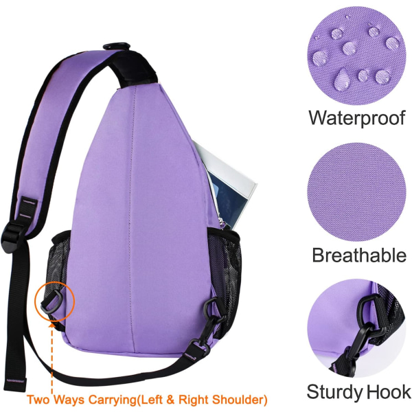 Sling-ryggsekk, flerbruks crossbody-skuldertaske, reise- og turdagstursekk Light Purple