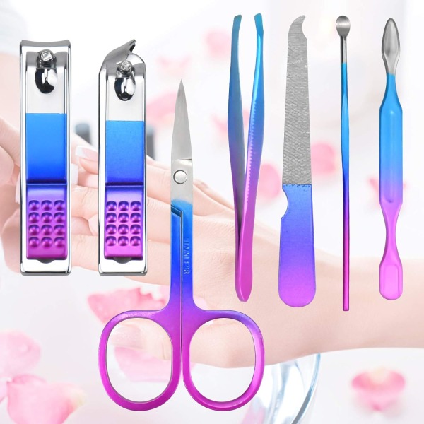 re Sæt 7 stk. Pedicure Kit Professionel Fashion Rustfrit Stål Negleklipper Negle Neglebåndsfjerner Tåneglklipper Plejeredskaber til Piger Mænd Kvinder 8 Count (Pack of 1)