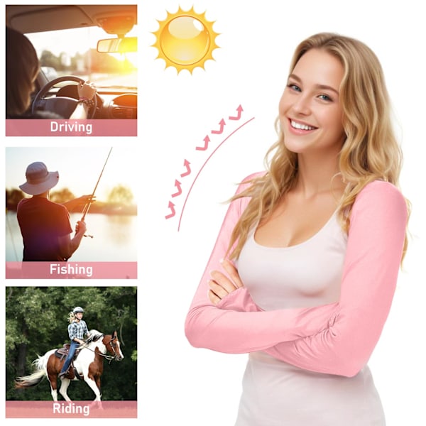2-delad UV-skyddssjal Armärm Kylande sjal Armärm med fingerhål Solskydd Kylare Axelryckning Armar Wrap (Rosa+Grå)