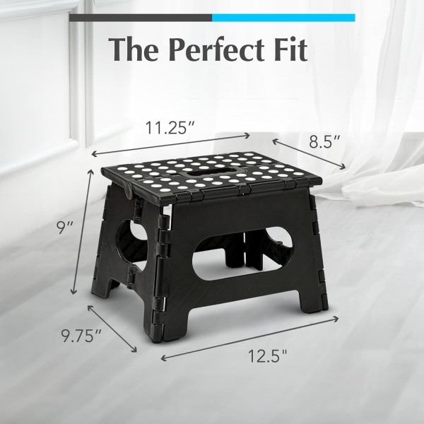 Fällbar trappsteg - Den lätta trappstegen är robust nog att stödja vuxna och säker nog för barn. Öppnas enkelt med ett enda flipp. Perfekt för Black 9Inch