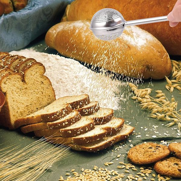 Tomusokerin sirotin, teesiivilä irtoteelle, jauhosiivilä jousikäyttöisellä kahvalla, ruostumaton jauhoseula, leivontatyökalut ja -tarvikkeet Silver