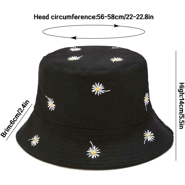 Søt Bucket Hat Beach Fisherman Hats for kvinner, reversible Double-Side-Wear Daisy