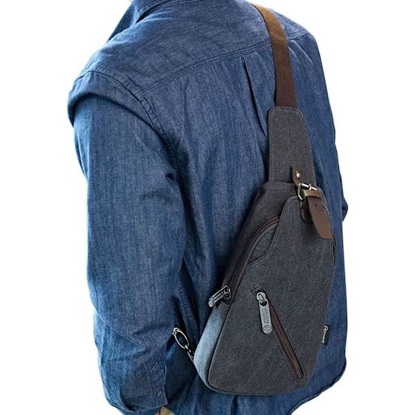 Canvas Sling Crossbody Taske Dagrygsæk til Mænd Kvinder Udendørs Rejser Casual Skulder Bryst Rygsæk Tasker Dag Pakke Jagt Vandring Camping Sort Grå #37black Gray(canvas)