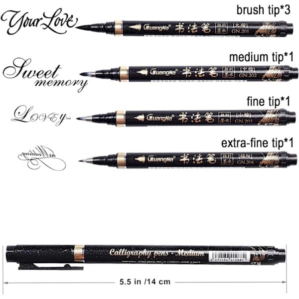 Kalligrafipennor - 6-pack Kalligrafiset för Nybörjare, Påfyllningsbara