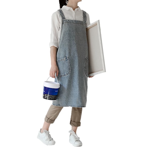 Denim Esiliina Ilman Nauhoja - Ristiin Selästä Esiliina Taskuilla Ruoanlaittoon Keittiöihin