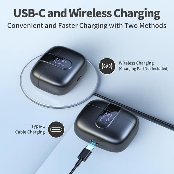 Bluetooth Headphones True Wireless Earbuds Power Display Earphones with Wireless Charging Case
