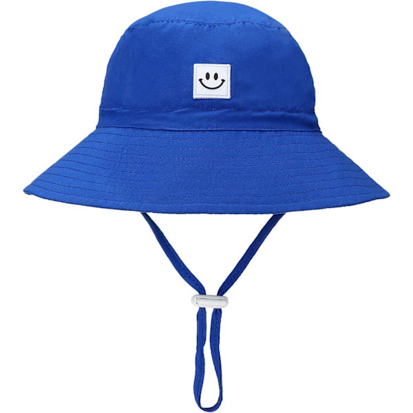 Baby Solhatt Leende Ansikte Småbarn UPF 50+ Solskyddande Hinkhatt Fin Strandhatt för Baby Flicka Pojke Justerbar Mössa Royal Blue 06 Months