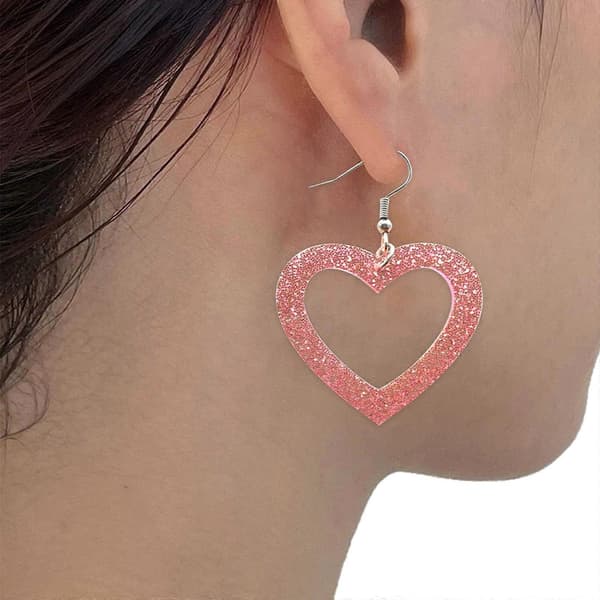 Hule Glitter Hjerte Øredobber Lett Hjerte Dingle Øredobber Statement Smykker Valentinsdagsgaver Stift Øredobber Kvinner Red