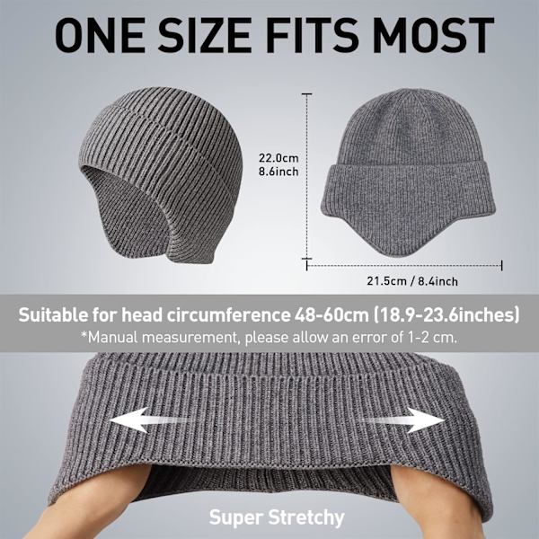 Vintermössa för män, mjuk och varm stickad mössa, andningsbar mössa för kvinnor och män, unisex utomhus Gray One size