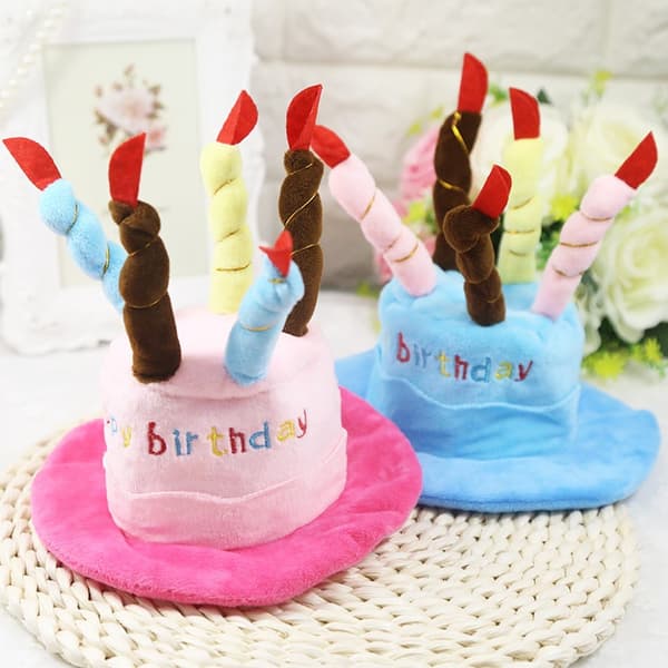 Hundebursdagshatt med kake- og lysdesign, festkostymetilbehør, hodeplagg (én størrelse passer de fleste) (rosa)