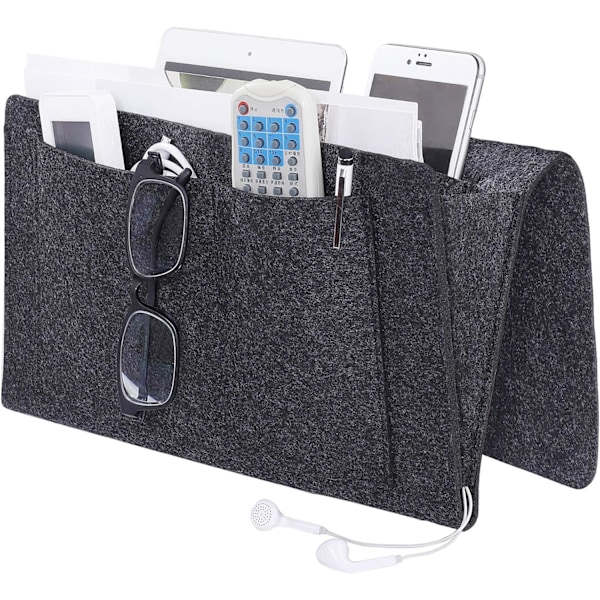 addy Pocket, Filt Hängande Förvaringsorganisatör, Hemma Soffa Säng Förvaringsväska med Kabelhål för Sortering av Tidningar, Telefon, Hörlurar, Fjärrkontroll, Glasögon, Grey