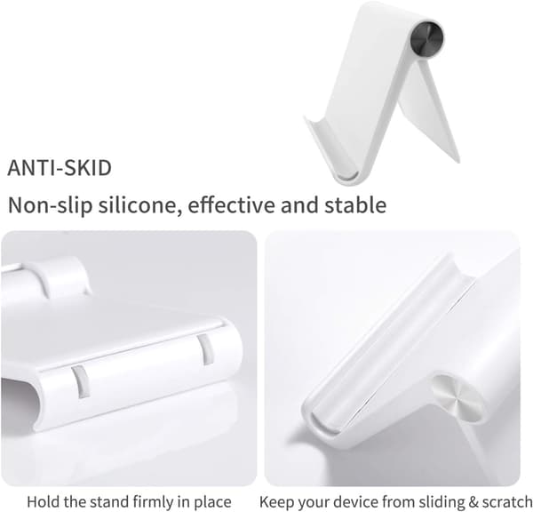Mobile Phone Holder, Desk Stand for Mobile and Tablet Holder with Adjustable Angle (White)