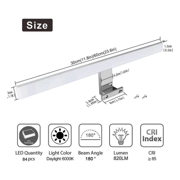 LED-speil frontlampe baderomsspeillampe AC85-265V baderomslampe 300mm